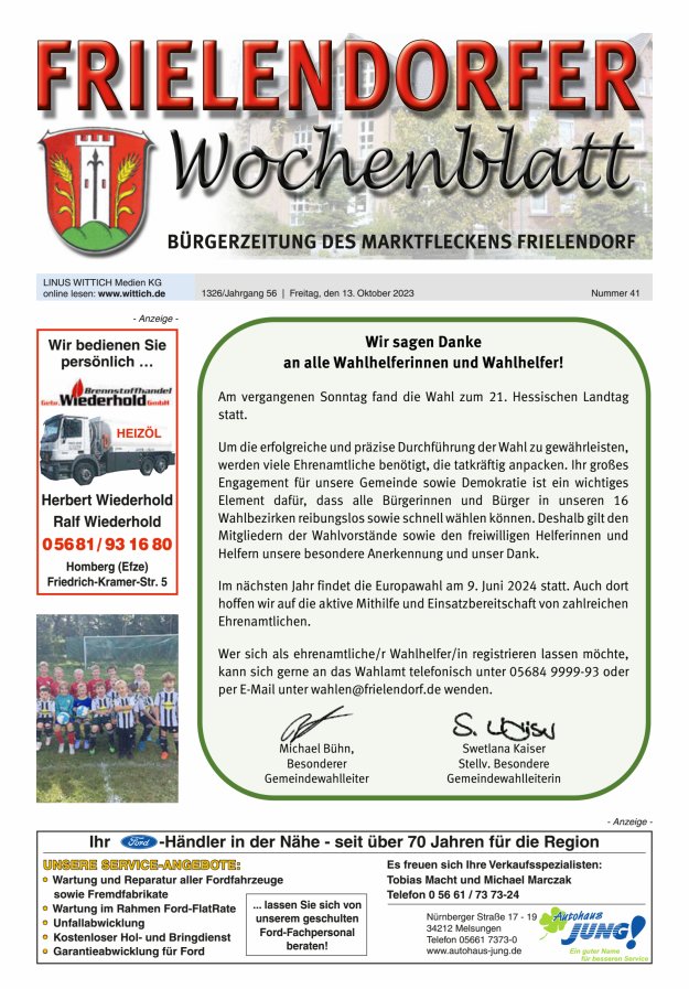 Frielendorfer Wochenblatt Titelblatt 41/2023
