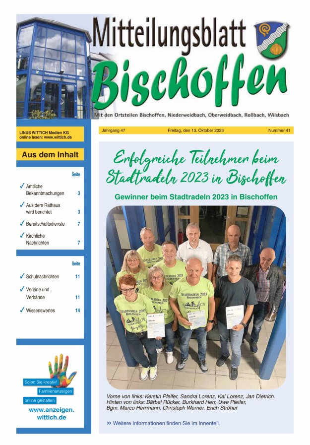 Mitteilungsblatt für die Gemeinde Bischoffen Titelblatt 41/2023