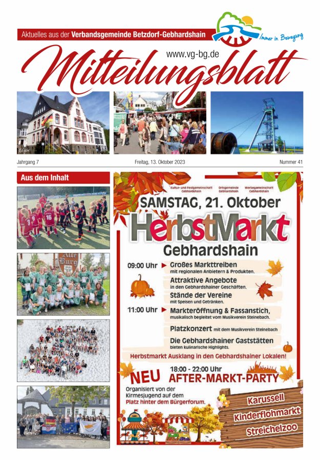 Aktuelles aus der VG Betzdorf-Gebhardshain Ausgabe Gebhardshain Titelblatt 41/2023