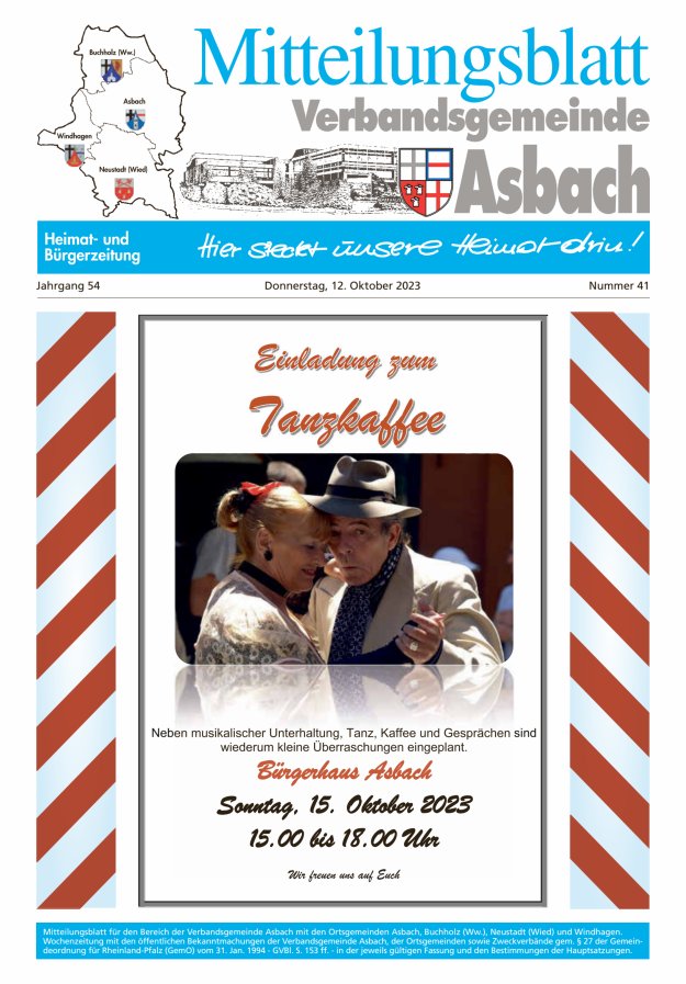 Mitteilungsblatt Verbandsgemeinde Asbach Titelblatt 41/2023