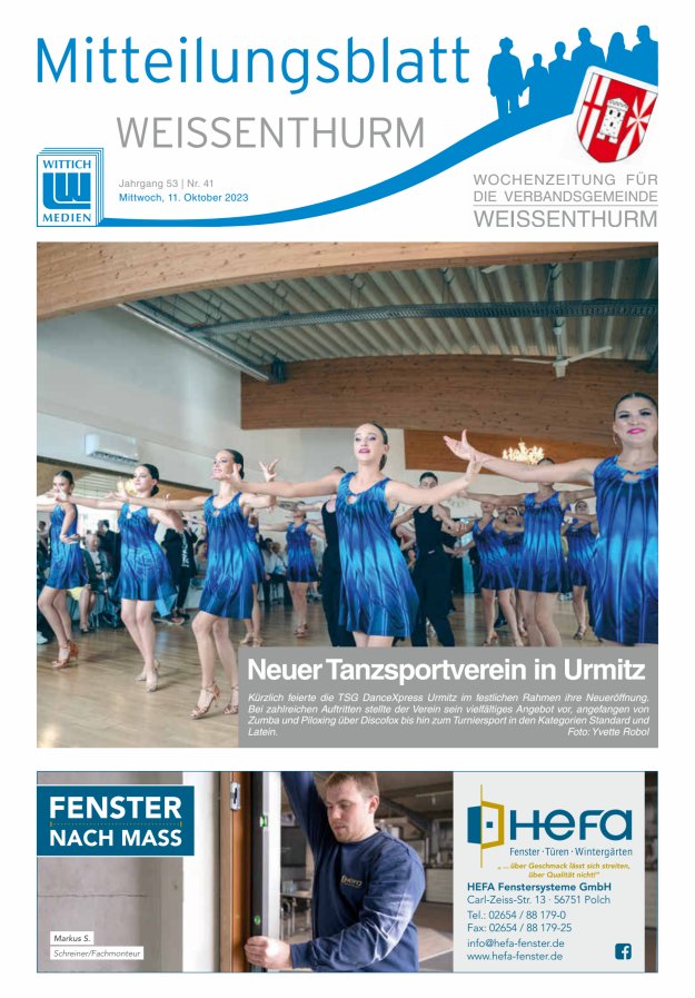 Mitteilungsblatt für den Bereich der Verbandsgemeinde Weißenthurm Titelblatt 41/2023