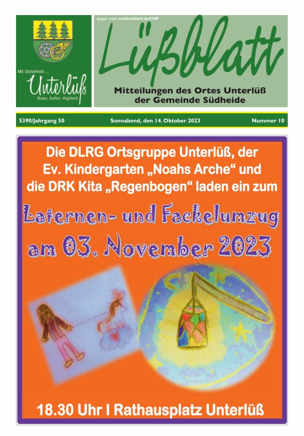 Mitteilungsblatt der Gemeinde Unterlüß Titelblatt 10/2023