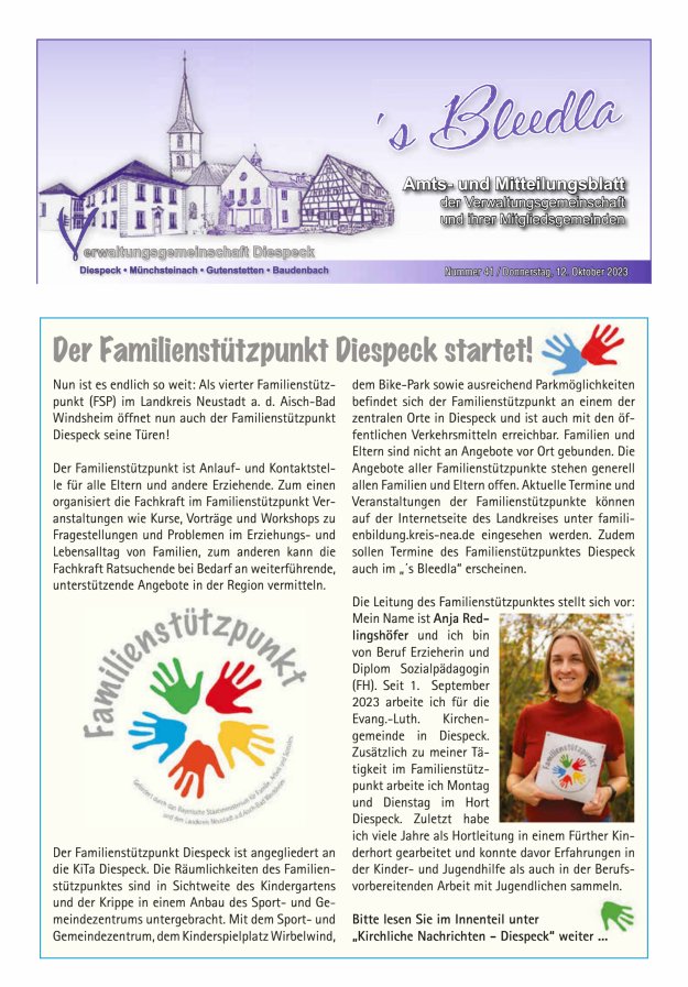 Amts- und Mitteilungsblatt VGem Diespeck Titelblatt 41/2023