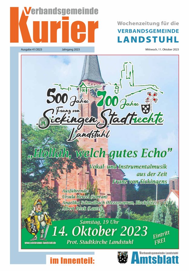 Verbandsgemeinde Kurier Landstuhl Titelblatt 41/2023