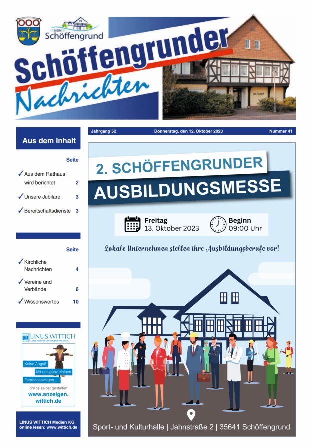 Schöffengrunder Nachrichten Titelblatt 41/2023