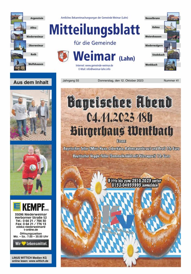 Mitteilungsblatt für die Gemeinde Weimar Titelblatt 41/2023