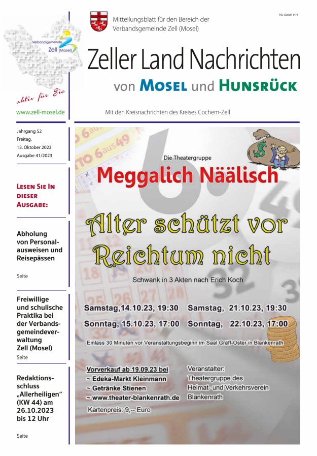 Zeller Land Nachrichten Titelblatt 41/2023