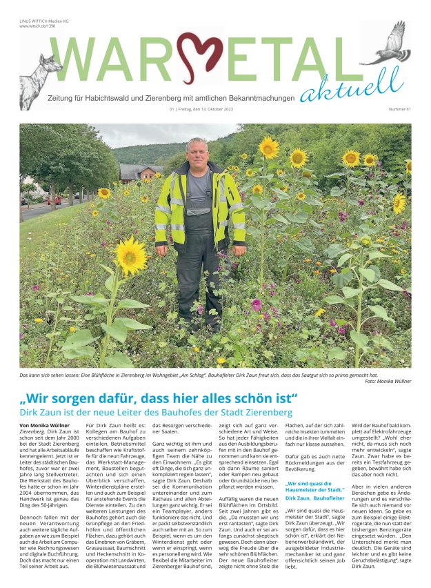Warmetal aktuell (Habichtswald + Zierenberg) Titelblatt 41/2023