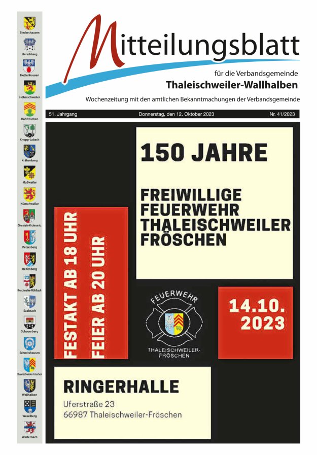 Mitteilungsblatt VG Thaleischweiler-Wallhalben Titelblatt 41/2023