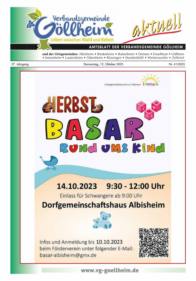 Verbandsgemeinde Göllheim aktuell Titelblatt 41/2023