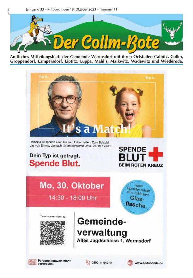 Collm-Bote – Amtliches Mitteilungsblatt der Gemeinde Wermsdorf mit ihren Ortsteilen Titelblatt 11/2023