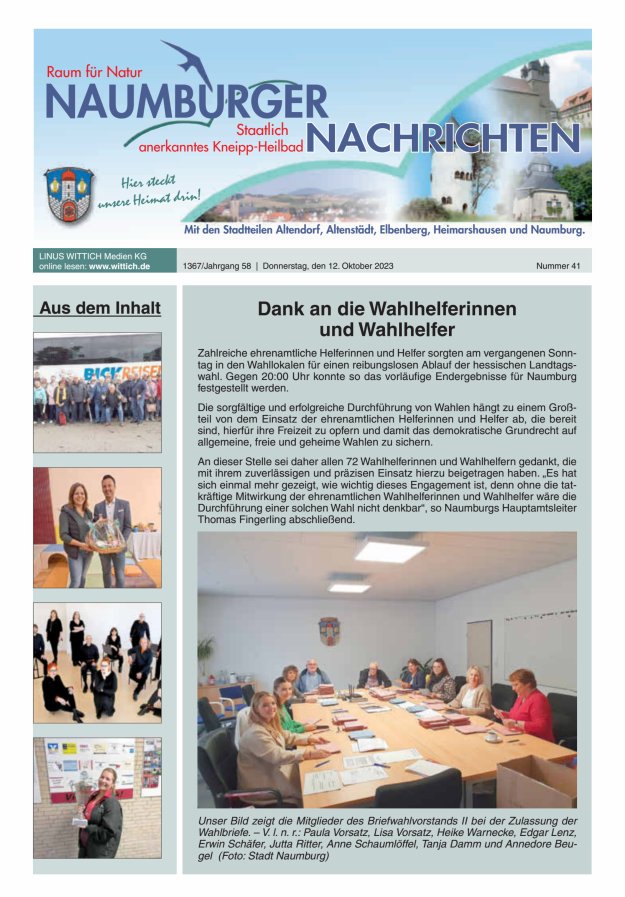 Naumburger Nachrichten Titelblatt 41/2023