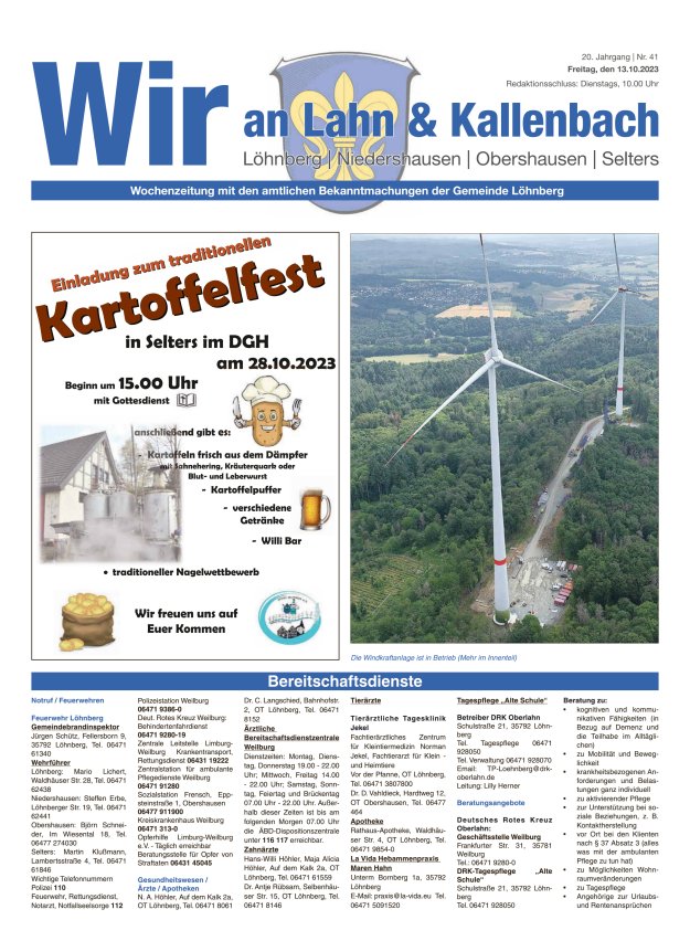 Amtliches Mitteilungsblatt der Gemeinde Löhnberg Titelblatt 41/2023