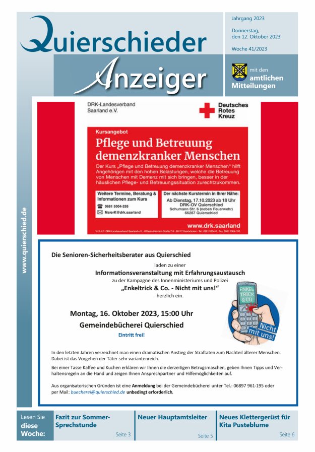 Quierschieder Anzeiger Titelblatt 41/2023