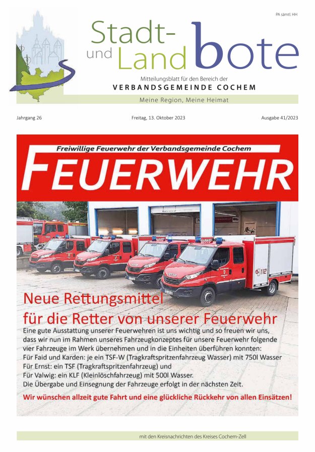 Stadt- und Landbote VG Cochem Titelblatt 41/2023