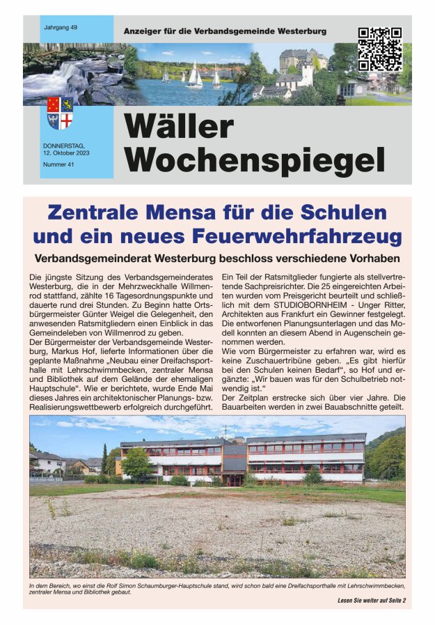 Wäller Wochenspiegel - Anzeiger für die Verbandsgemeinde Westerburg Titelblatt 41/2023