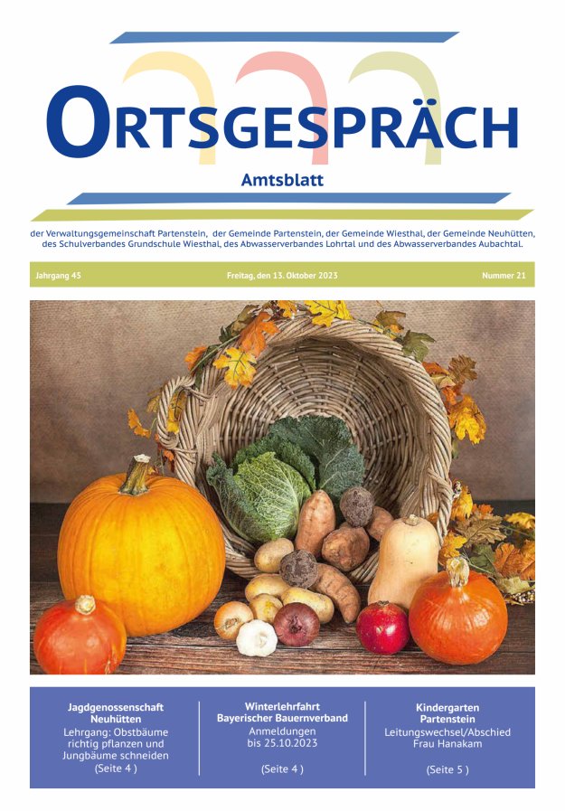 Ortsgespräch - Amtsblatt der VG Partenstein und ihrer Körperschaften Titelblatt 21/2023