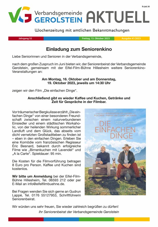 Verbandsgemeinde Gerolstein aktuell Titelblatt 41/2023