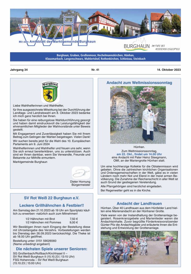 WIR - mit Amtsblatt der Marktgemeinde Burghaun Titelblatt 41/2023