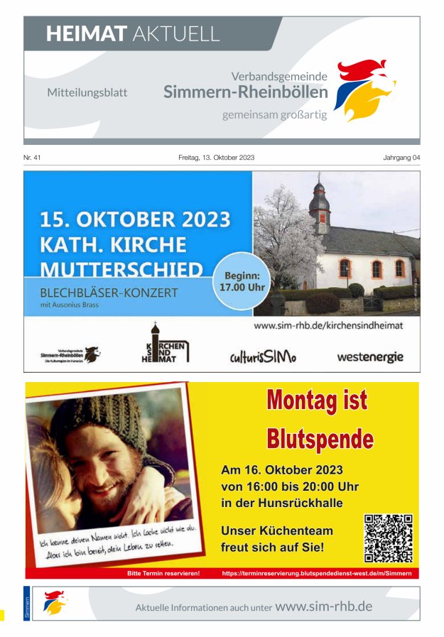 Heimat Aktuell - Mitteilungsbl der VG Simmern-Rheinböllen Ausg Simmern Titelblatt 41/2023