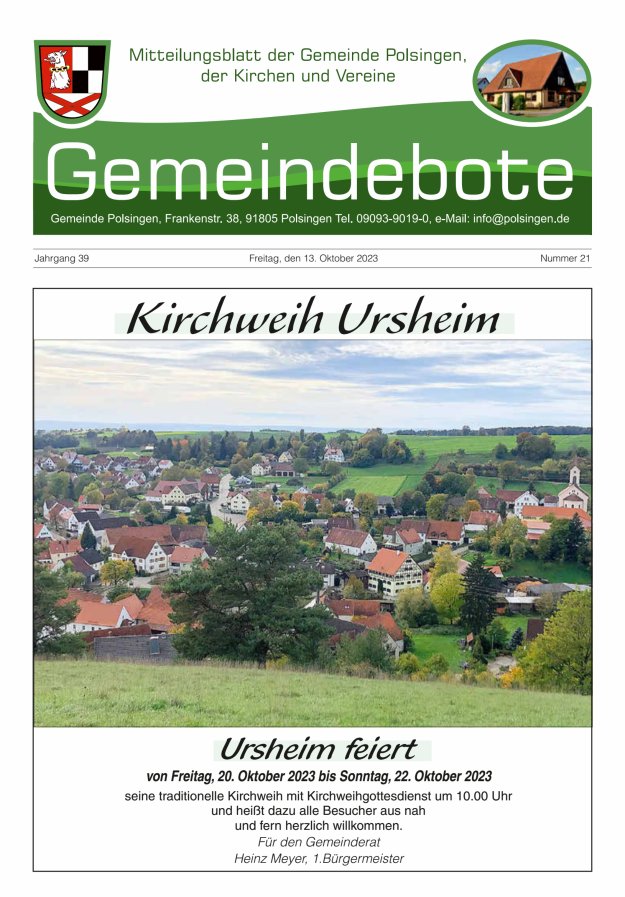 Polsingen - Der Gemeindebote Titelblatt 21/2023