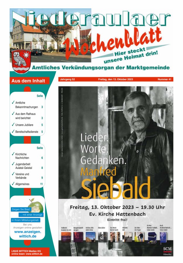 Niederaulaer Wochenblatt Titelblatt 41/2023