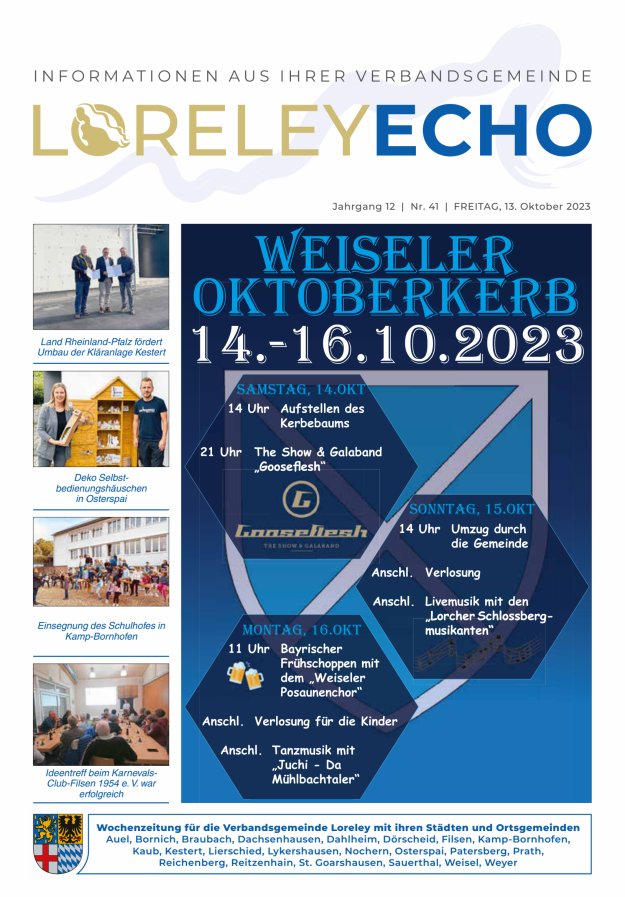 Loreley-Echo - Mitteilungsblatt der Verbandsgemeinde Loreley Titelblatt 41/2023