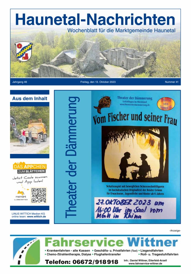 Haunetal-Nachrichten Titelblatt 41/2023