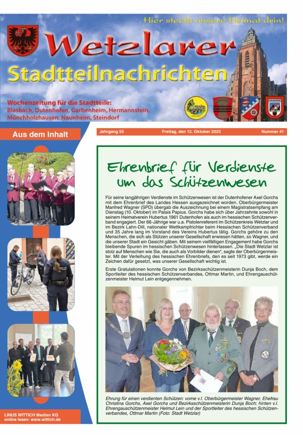 Wetzlarer Stadtteilnachrichten Titelblatt 41/2023
