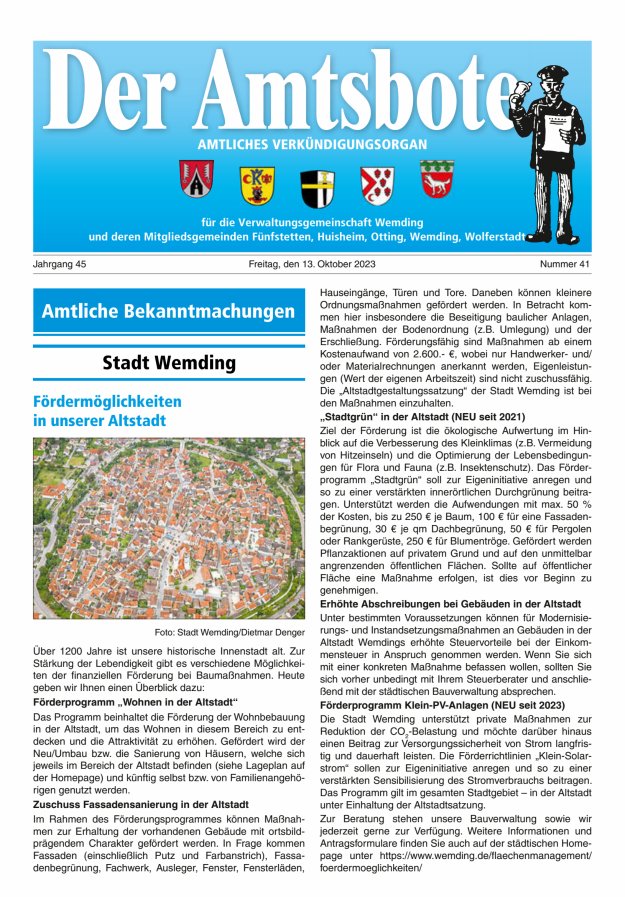 Der Amtsbote - Wemding Verwaltungsgemeinschaft Titelblatt 41/2023