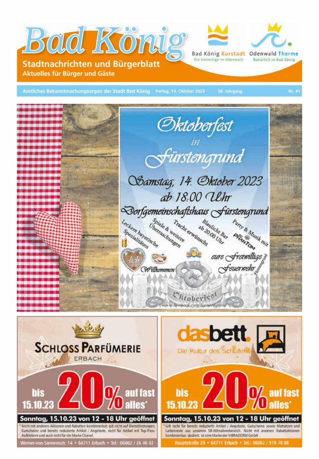 Bad Königer Stadtnachrichten und Badeblatt Titelblatt 41/2023