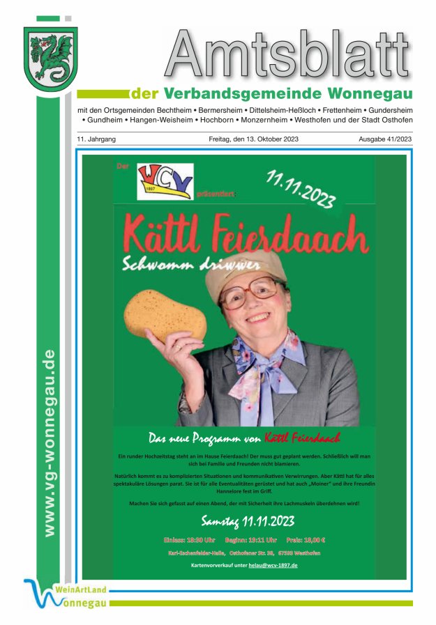 Amtsblatt VG Wonnegau Titelblatt 41/2023
