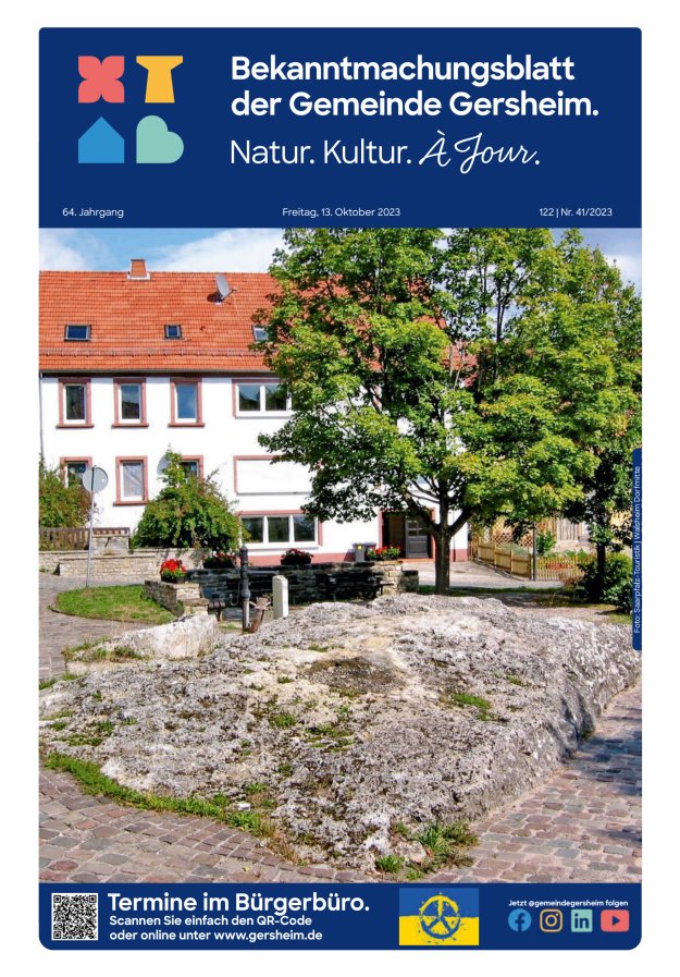 Bekanntmachungsblatt der Gemeinde Gersheim Titelblatt 41/2023