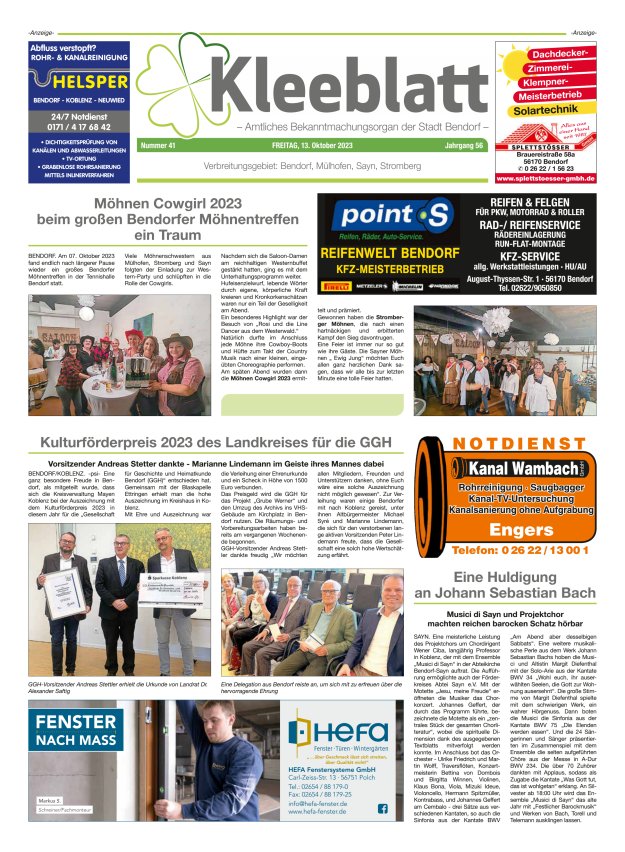 Kleeblatt - Amtliches Bekanntmachungsorgan der Stadt Bendorf Titelblatt 41/2023
