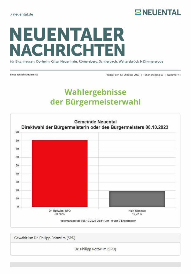 Neuentaler Nachrichten Titelblatt 41/2023