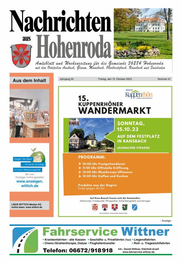 Nachrichten aus Hohenroda Titelblatt 41/2023