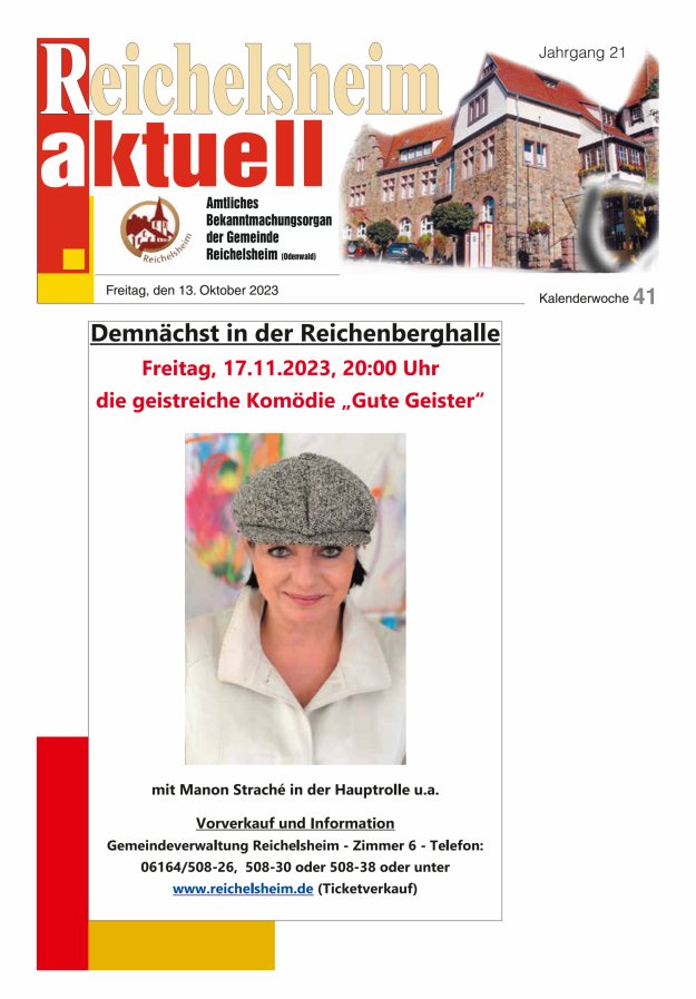 Reichelsheim aktuell - Amtsblatt der Gemeinde Reichelsheim(Odenwald) Titelblatt 41/2023