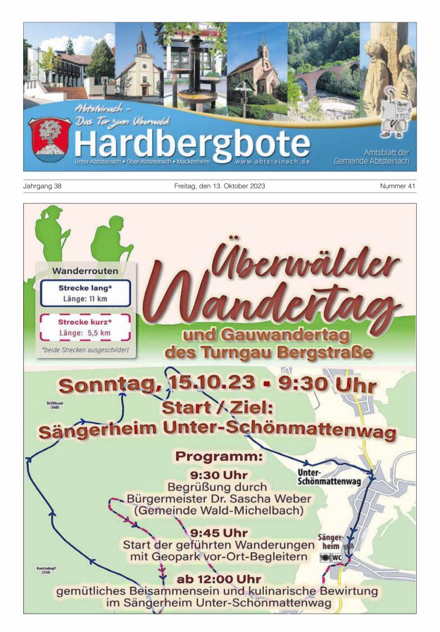 Hardbergbote - Mitteilungsblatt der Gemeinde Abtsteinach Titelblatt 41/2023