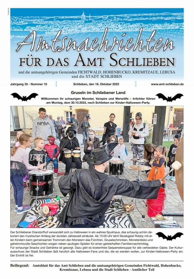 Amtsnachrichten – Amtsblatt für das Amt Schlieben und die amtsangehörigen Gemeinden Titelblatt 10/2023