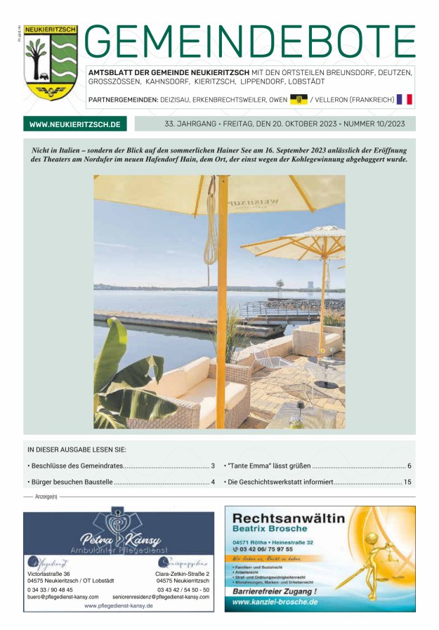 Gemeindebote - Amtsblatt der Gemeinde Neukieritzsch mit den Ortsteilen Titelblatt 10/2023