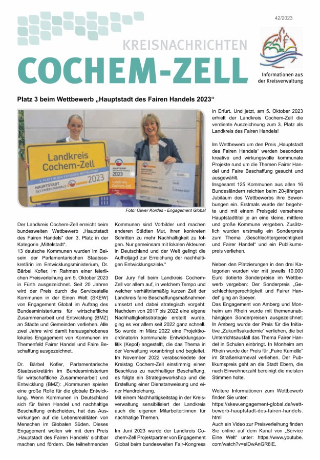 Kreisnachrichten Cochem-Zell Titelblatt 42/2023