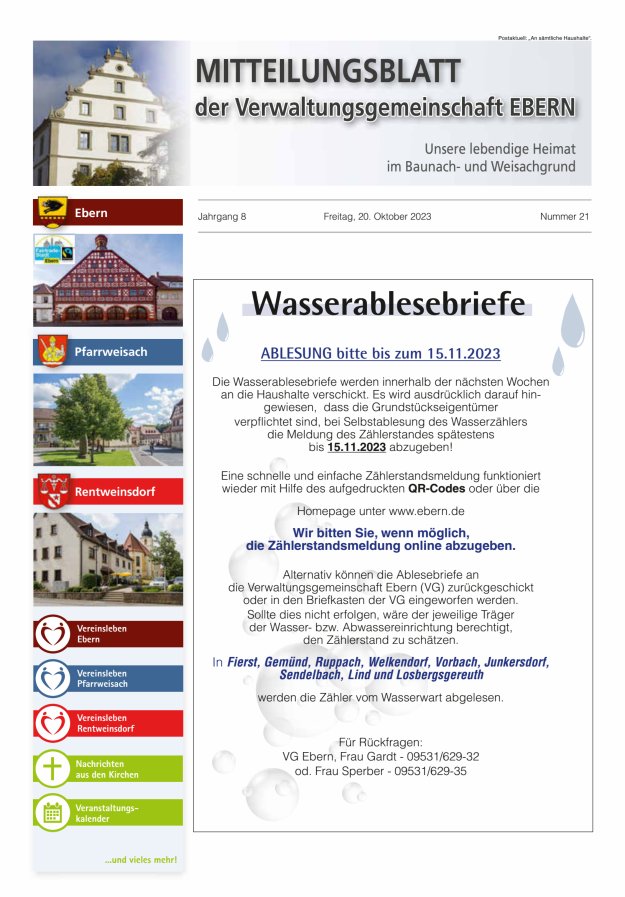 Mitteilungsblatt der Verwaltungsgemeinschaft Ebern Titelblatt 21/2023