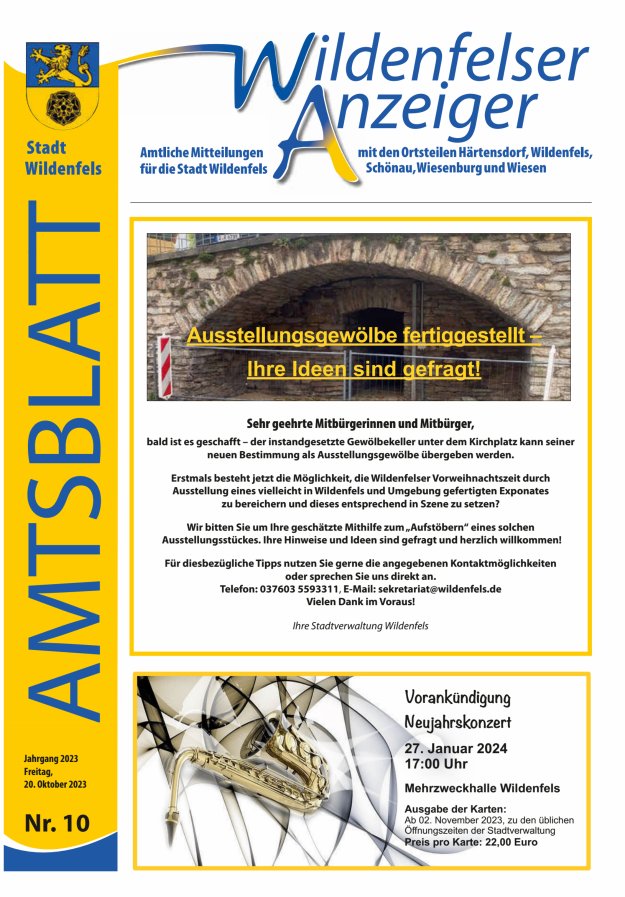 Wildenfelser Anzeiger Titelblatt 10/2023