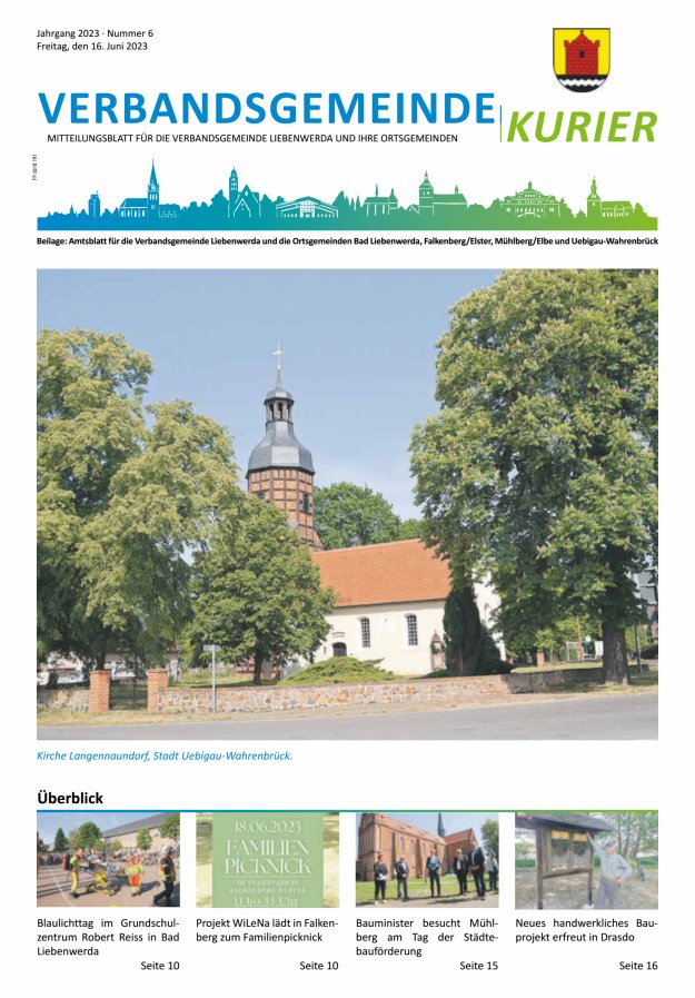 Verbandsgemeindekurier - Mitteilungsblatt für die Verbandsgemeinde Liebenwerda Titelblatt 06/2023