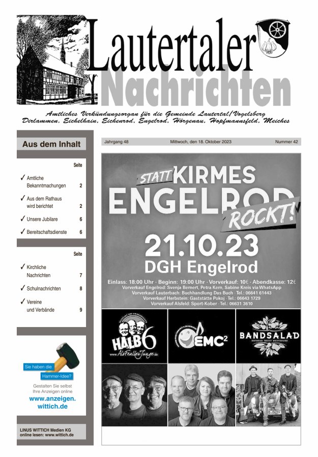 Lautertaler Nachrichten Titelblatt 42/2023