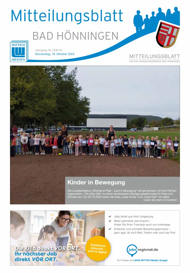 Mitteilungsblatt für den Bereich der Verbandsgemeinde Bad Hönningen Titelblatt 42/2023