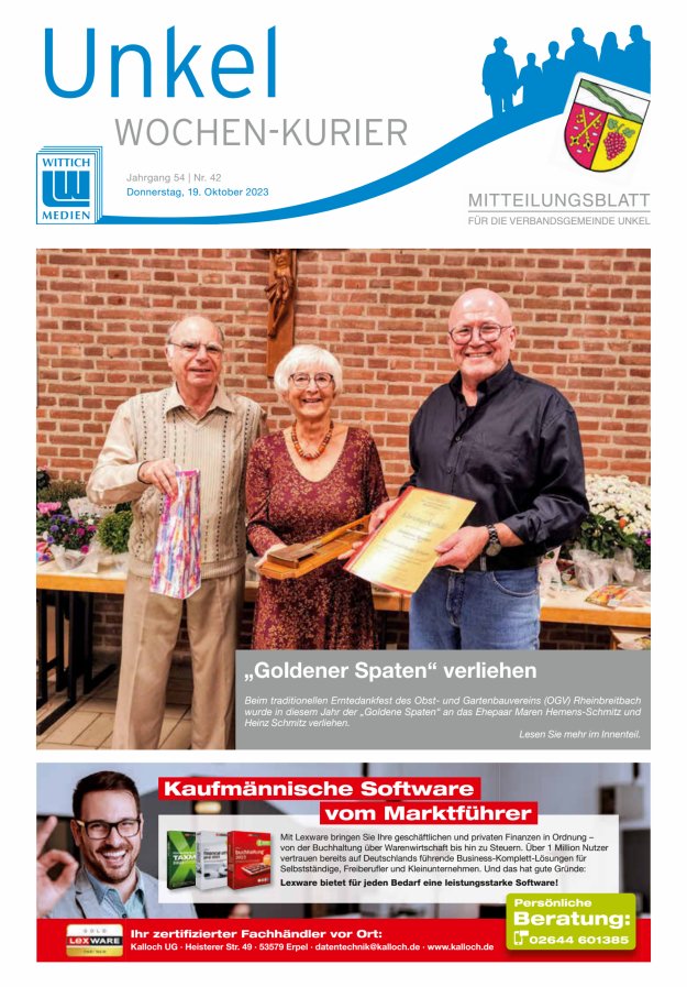 Wochen-Kurier Verbandsgemeinde Unkel Titelblatt 42/2023