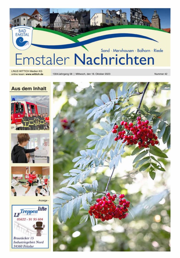 Emstaler Nachrichten Titelblatt 42/2023