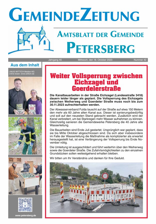 Amtsblatt Blickpunkt Petersberg Titelblatt 42/2023