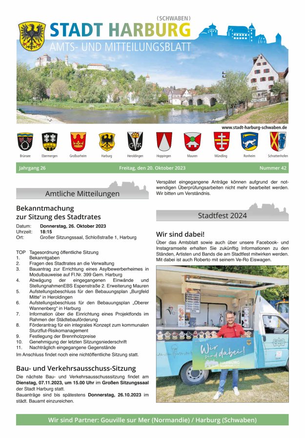 Amts- und Mitteilungsblatt der Stadt Harburg Titelblatt 42/2023
